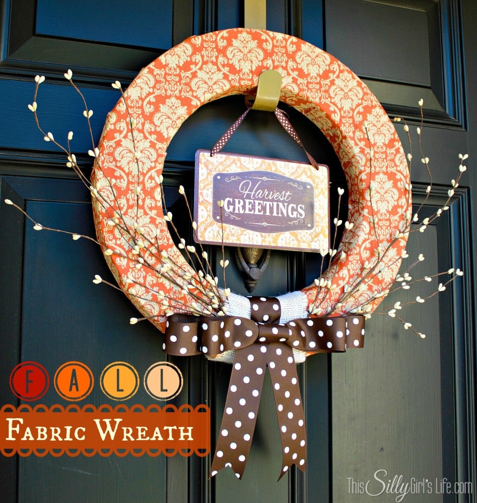 Fall Fabric Wreath tutorial from http://ThisSillyGirlsLife.com #Fall #Wreath #FallDecor #FabricWreath #Orange