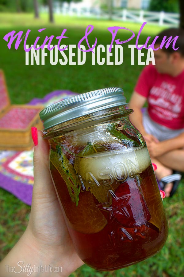 Mint & Plum Infused Iced Tea, sweet tea infused with the flavors of fresh mint and sliced plums, perfect for a summer picnic! #TEArifficPairs #shop
