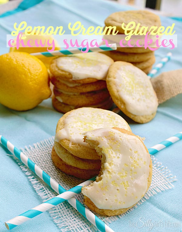 Lemon Cream Glazed Chewy Sugar Cookies, simple chewy sugar cookies coated in a thick lemon cream cheese glaze. Sweet and tart, like the perfect lemonade!